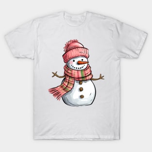 Cute Snowman Pink Christmas 2023 T-Shirt